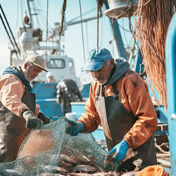 Fisherman hauling catch