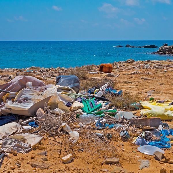 Plastic pollution at beach